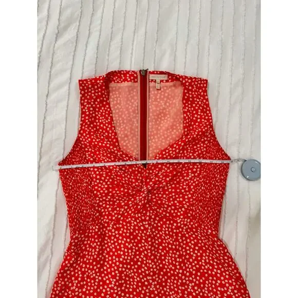 Rebecca Taylor Malia Twist Front Floral Silk Midi Dress Women's 4 Red Garden - Picture 10 of 16